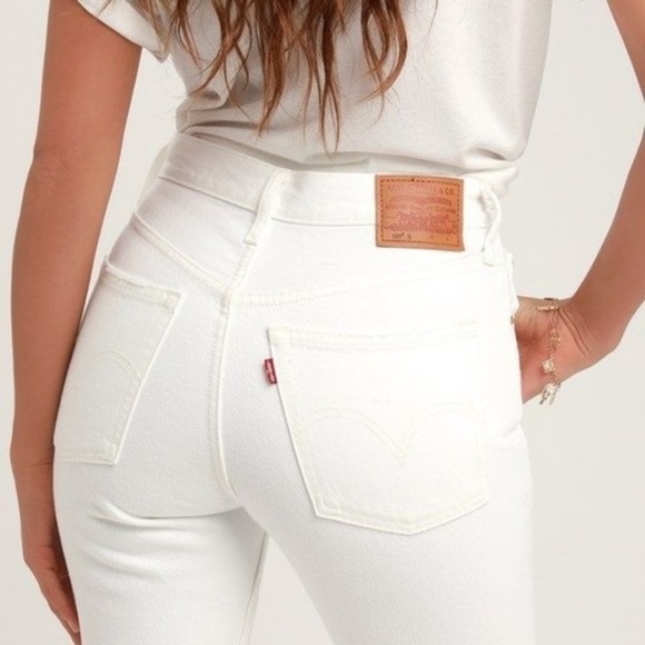 LEVI'S 501 Original Fit White Distressed Straight Leg Jeans - Picture 6 of 15